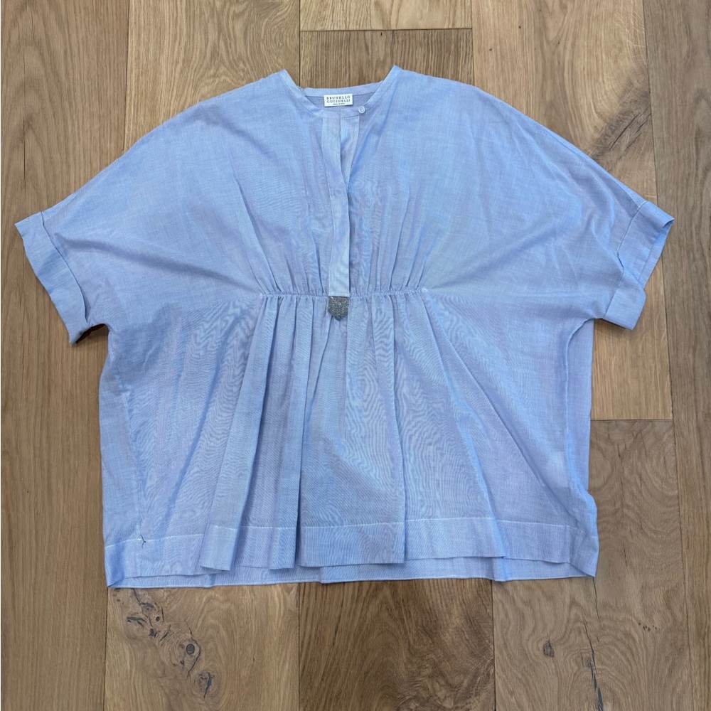Brunello Cuccinelli Light Blue Short Sleeve Blouse sz M